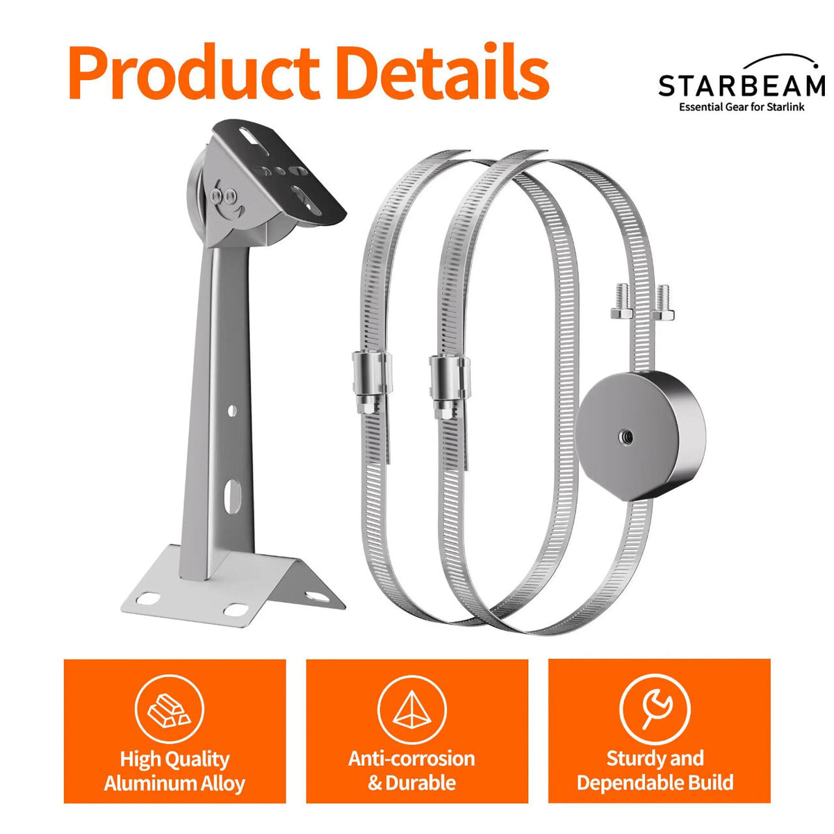 Starlink Mini Light Pole Mount – Stainless Steel Clamps with 360° Adjustable Arm