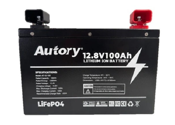 AUTORY 12.8V 100Ah LiFePO4 Battery (All-Metal Casing)