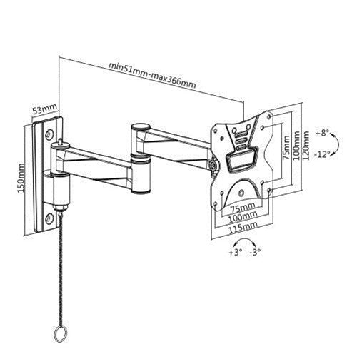 13-42 INCH LCD MONITOR SWING ARM WALL BRACKET WITH 2 SLIDE IN LOCKING PLATES
