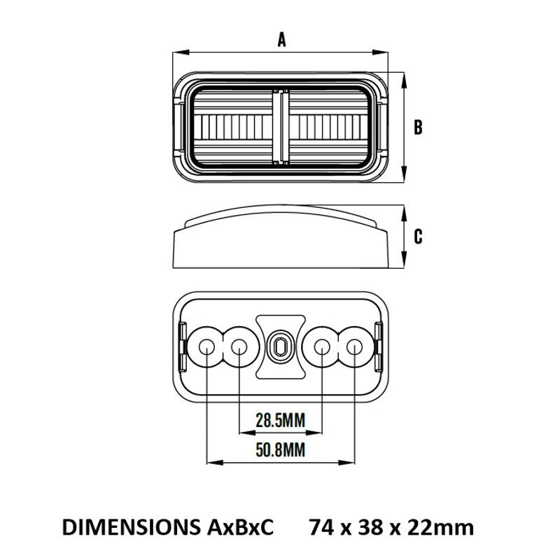 10-30V BR8A Amber Clearance Lamp | Rectangle LED Marker