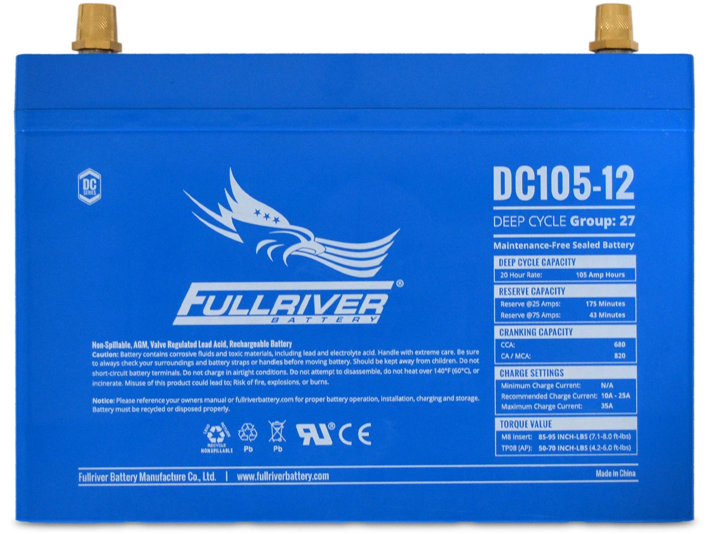 Fullriver 12V 105Ah Deep Cycle AGM Battery (DC105-12)