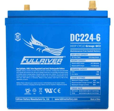 FULLRIVER DC224-6 6V 224AH Deep Cycle AGM Battery
