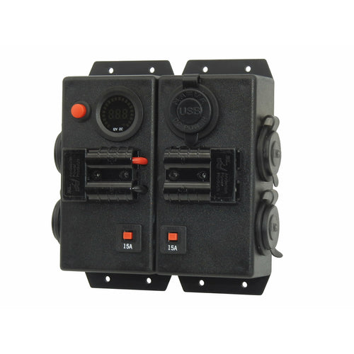 12V/24V DOUBLE CONTROL BOX - 2X CIGARETTE 2X ENGEL 1X DUAL USB 2X 50A ANDERSON