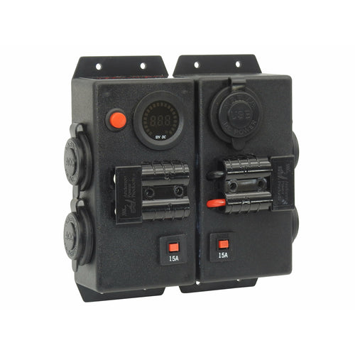 12V/24V DOUBLE CONTROL BOX - 2X CIGARETTE 2X ENGEL 1X DUAL USB 2X ANDERSON