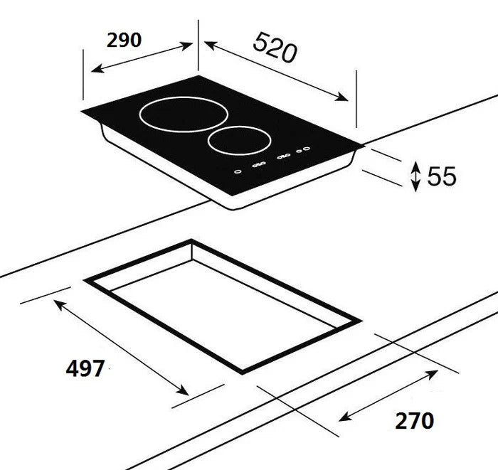 INDUCTION DUAL HOB BUILT-IN SMOOTH POWER NO PULSING (2000W INVERTER)