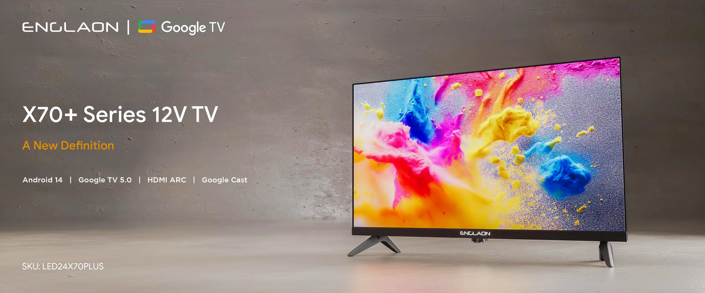 24” HD 12V Google TV Android 14, Built-in Google Cast & Bluetooth