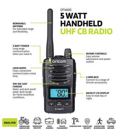 DTX600 IP67 5 WATT HANDHELD UHF CB RADIO