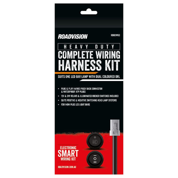 LED Bar Light Wiring Kit Suits Dual DRL 12/24V +&- Switching H4 & HB4 Piggy Back Connectors