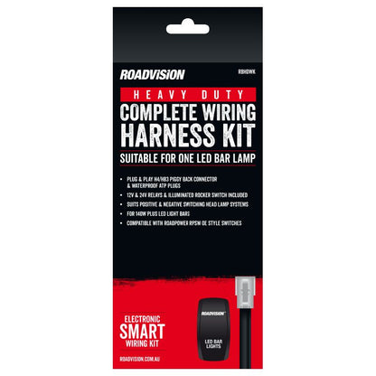 12V/24V Universal Heavy Duty Single Bar Lamp Wiring Harness + H4/HB4 Piggy Back Connectors