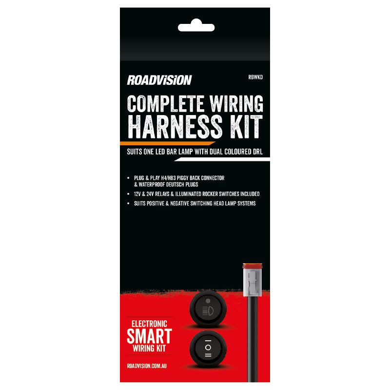 LED Bar Light Wiring Kit Suits Dual DRL 12/24V +&- Switching H4 & HB4 Piggy Back Connectors