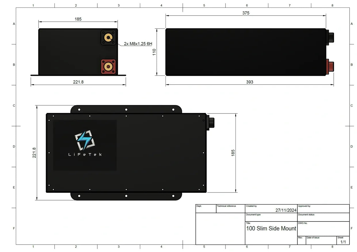 12V 100Ah Side Mount Slim LiFePO4 Battery