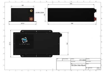 12V 100Ah Side Mount Slim LiFePO4 Battery